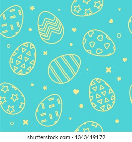 Vector seamless simple pattern with ornamental easter eggs. Easter holidays. Vector illustration on blue background.