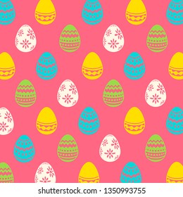 Vector seamless simple pattern with ornamental eggs. Easter holiday green background for printing on fabric, paper for scrapbooking, gift wrap and wallpapers. 