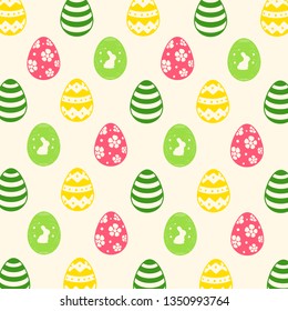 Vector seamless simple pattern with ornamental eggs. Easter holiday green background for printing on fabric, paper for scrapbooking, gift wrap and wallpapers. 