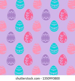 Vector seamless simple pattern with ornamental eggs. Easter holiday green background for printing on fabric, paper for scrapbooking, gift wrap and wallpapers. 