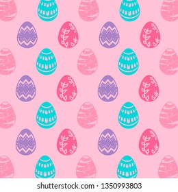 Vector seamless simple pattern with ornamental eggs. Easter holiday green background for printing on fabric, paper for scrapbooking, gift wrap and wallpapers. 