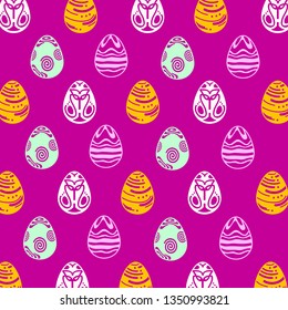 Vector seamless simple pattern with ornamental eggs. Easter holiday green background for printing on fabric, paper for scrapbooking, gift wrap and wallpapers. 
