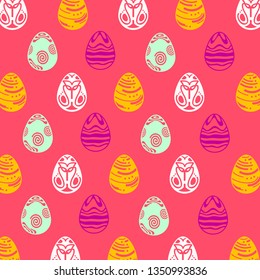 Vector seamless simple pattern with ornamental eggs. Easter holiday green background for printing on fabric, paper for scrapbooking, gift wrap and wallpapers. 