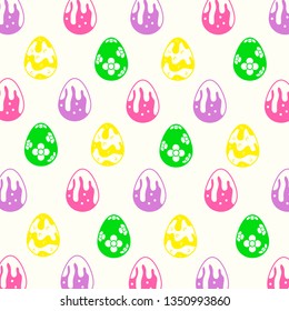 Vector seamless simple pattern with ornamental eggs. Easter holiday green background for printing on fabric, paper for scrapbooking, gift wrap and wallpapers. 
