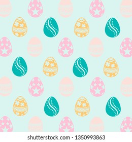Vector seamless simple pattern with ornamental eggs. Easter holiday green background for printing on fabric, paper for scrapbooking, gift wrap and wallpapers. 