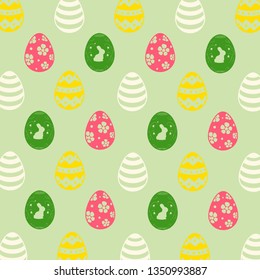 Vector seamless simple pattern with ornamental eggs. Easter holiday green background for printing on fabric, paper for scrapbooking, gift wrap and wallpapers. 