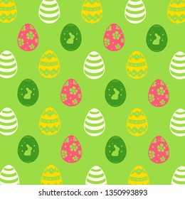 Vector seamless simple pattern with ornamental eggs. Easter holiday green background for printing on fabric, paper for scrapbooking, gift wrap and wallpapers. 
