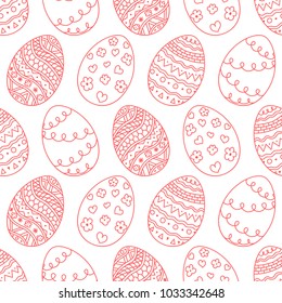 Vector seamless simple pattern with red easter egg on white background. Easter holiday background of ornamental Easter eggs