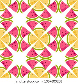 Vector seamless simple pattern with watermelons. Sweet background for printing on fabric, paper for scrapbooking, gift wrap and wallpaper.