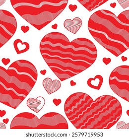 Vector seamless simple red monochrome valentine pattern with wavy hearts. Transparent background. For textile, wallpaper and packaging. - Powered by Shutterstock - Get 15% off with code: PIKWIZARD15