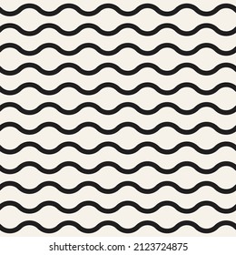 Vector seamless simple wavy lines pattern. Repeating geometric rounded stripes texture. Stylish monochrome background design.