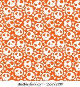 Vector seamless skull pattern in orange background