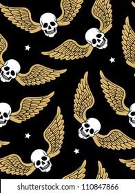 vector seamless with skulls and wings