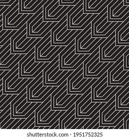 Vector Seamless Slanted Arrow Lines Pattern. Repeating Abstract Background. Black And White Geometric Art Deco Design. Modern Stylish Texture.