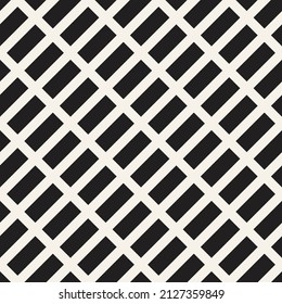Vector seamless slanted rectangles grid pattern. Repeating geometric diagonal lines texture. Stylish monochrome background design.