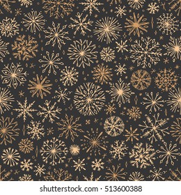 Vector seamless snowflake pattern. Elegant christmas background. Hipster minimalist seamless pattern design. Winter intricate pattern.