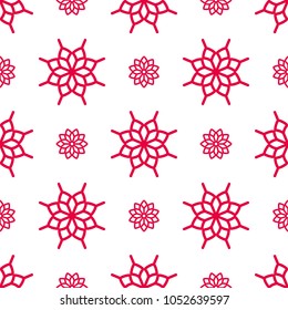 vector seamless snowflake pattern, red and white color