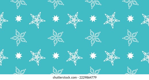 Vector seamless snowflake pattern snow repeated background trendy color new year xmas pattern with snow blue minty