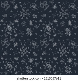 Vector seamless space
germs pattern. Night composition with magic creatures. Use it as pattern fills, web page background, surface textures, fabric or paper, backdrop design. Wonderful  template