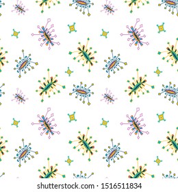 Vector seamless space
germs pattern. Night composition with magic creatures. Use it as pattern fills, web page background, surface textures, fabric or paper, backdrop design.