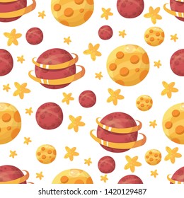 vector seamless space pattern with planets and stars for children