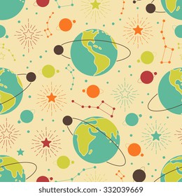 Vector seamless space pattern. Planets, stars and constellation