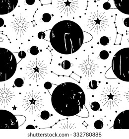 Vector seamless space pattern. Planets, stars and constellation