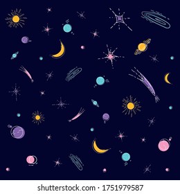 vector seamless space pattern with stars