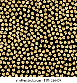 Vector seamless sparkle love pattern with gold glitter hearts on black background