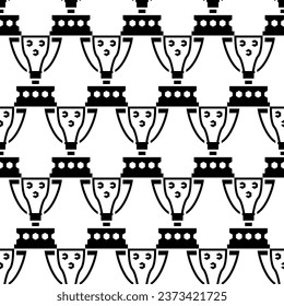 Vector seamless sport pattern of black icon champion trophy Spanish top football team league competition on white background.