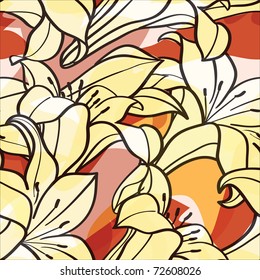 vector seamless spring background with   lily flowers, clipping mask, eps10