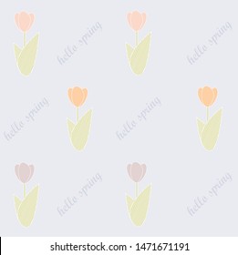 vector seamless spring colorful tulip pattern on light blue background