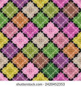 Vector seamless spring festive pattern of colorful flowers on a dark background