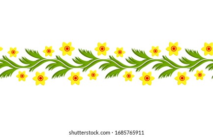 vector seamless spring floral border on white background