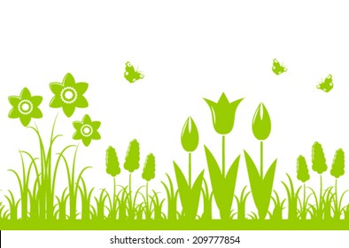 vector seamless spring flowers border isolated on white background