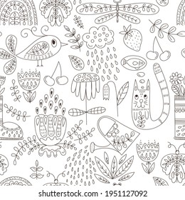 Vector Seamless Spring Pattern. Funny Summer Outdoor Doodles.