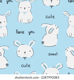 Vector seamless spring pattern with rabbits. Easter pattern. cartoon bunnies.