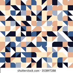 Vector Seamless Square Triangle Circle Geometric Pattern In Retro Colors