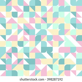 Vector seamless square triangle circle geometric pattern, yellow, green and pink