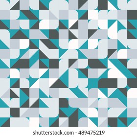 Vector seamless square triangle circle geometric pattern, blue and grey