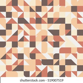 Vector seamless square triangle circle geometric pattern, warm colors