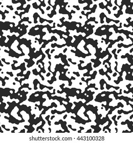 Vector seamless stained pattern. Abstract background with distorted black and white strokes. Monochrome liquid messy texture. Camouflage pattern.