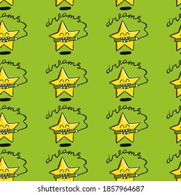 vector seamless star pattern with green pencil on green background