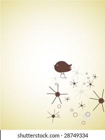 Vector seamless starry pattern with little bird