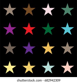 Vector seamless stars background. Retro fabric design, childrens or jeans denim fashion pattern. Red, blue, green, grey, purple stars on a black background. American identity colours, cowboy style.