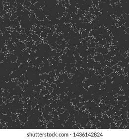 Vector seamless with a lot of stars black cosmic background. Space/ zodiacal/ universe white thin line elements pattern. Astronomy and Astrology objects. For fabric, textile, banner, design.