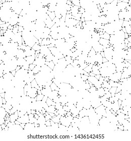 Vector seamless with a lot of stars white cosmic background. Space/ zodiacal/ universe black thin line elements pattern. Astronomy and Astrology objects. For fabric, textile, banner, design and cover.