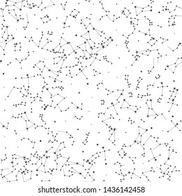 Vector seamless with a lot of stars white cosmic background. Space/ zodiacal/ universe black thin line elements pattern. Astronomy and Astrology objects. For fabric, textile, banner, design and cover.