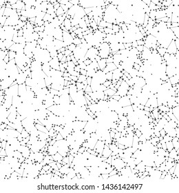 Vector seamless with a lot of stars white cosmic background. Space/ zodiacal/ universe black thin line elements pattern. Astronomy and Astrology objects. For fabric, textile, banner, design and cover.