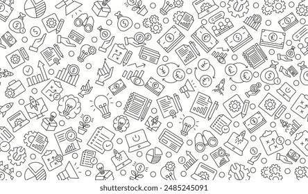 Vector seamless startup and business pattern with line icons on background